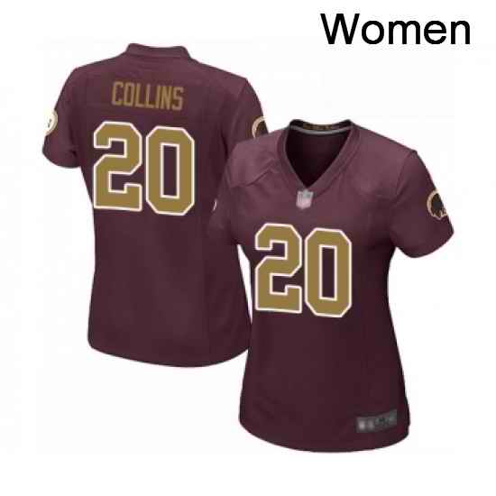 Womens Washington Redskins 20 Landon Collins Game Burgundy Red Gold Number Alternate 80TH Anniversary Football Jersey